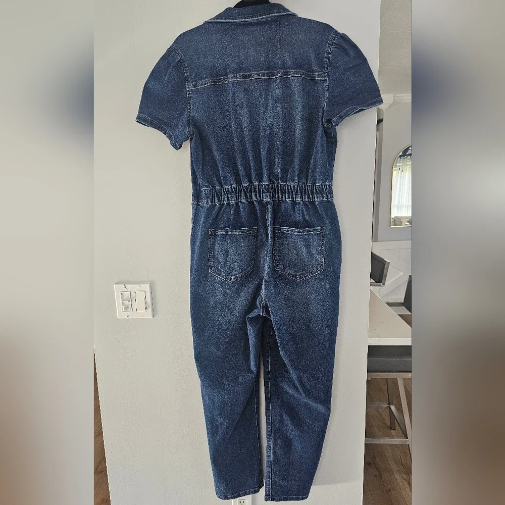 👖 Celebrity Pink Denim Jumpsuit – Straight Leg, Short Sleeve | Size L - Picture 5 of 6